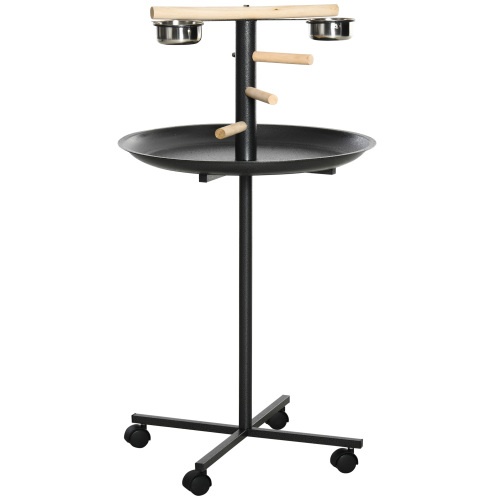 PawHut Portable Bird Play Stand with Feeder Bowls and Wheels