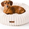 MEWOOFUN 25" Donut Dog Bed - Fluffy Calming Pet Bed, Washable, Cream