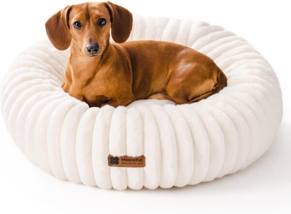 MEWOOFUN 25" Donut Dog Bed - Fluffy Calming Pet Bed, Washable, Cream