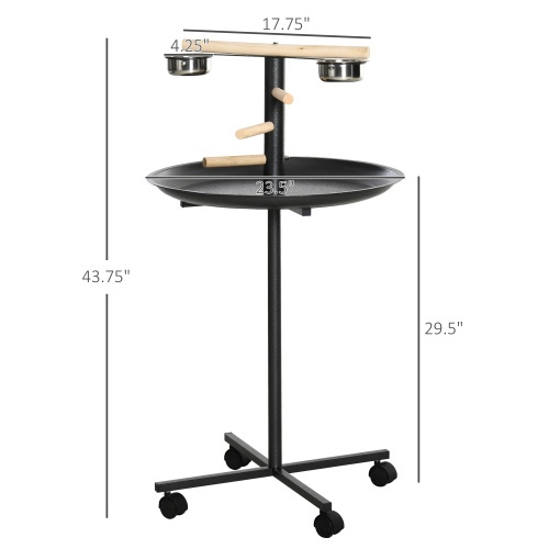 PawHut Portable Bird Play Stand with Feeder Bowls and Wheels