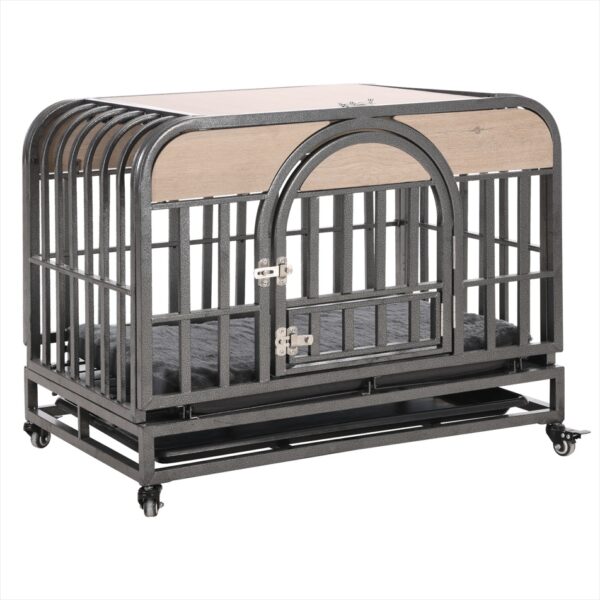 46in Heavy Duty Dog Crate with Trays and Wheels for Anxious Dogs