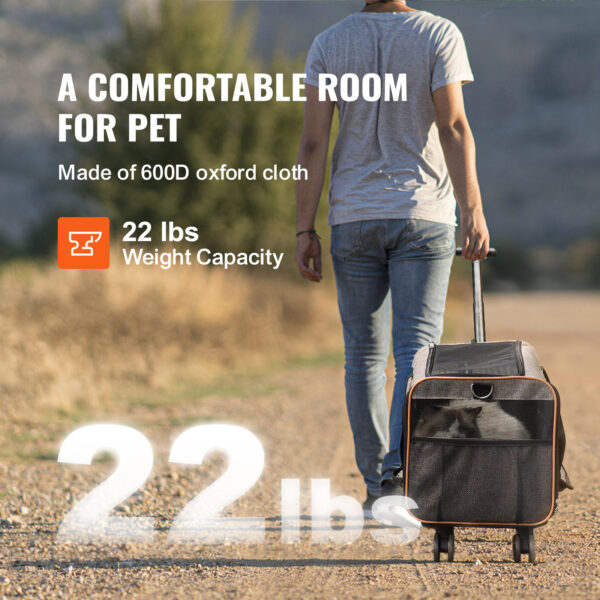0ccf8eee-94fc-431c-acfc-43c90ac6bd4b.jpg VEVOR Rolling Pet Carrier with Wheels and Telescopic Handle, Grey