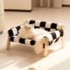 MEWOOFUN Raised Cat Sofa - 15kg Capacity, Checkerboard Cover, 56x45cm