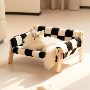 MEWOOFUN Raised Cat Sofa - 15kg Capacity, Checkerboard Cover, 56x45cm