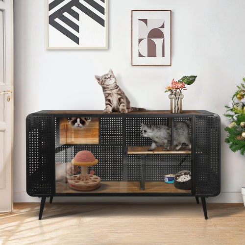 Spacious Cat House with Tempered Glass , Indoor Pet Furniture