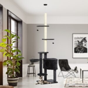 PawHut Floor-to-Ceiling Cat Tree with Condo and Scratch Posts