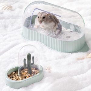 MEWOOFUN Hamster Sand Bath Set, Dual-Use Bowl & Container, Green