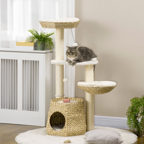 PawHut 47" Cat Tree - Climbing Tower with Bed, Condo & Scratch Posts