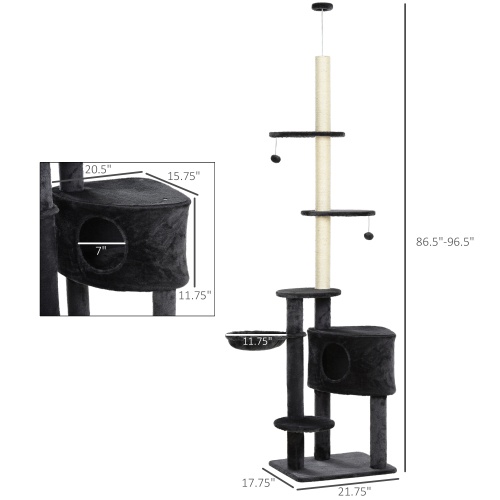 PawHut Floor-to-Ceiling Cat Tree with Condo and Scratch Posts