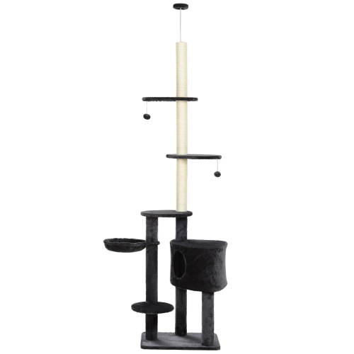 PawHut Floor-to-Ceiling Cat Tree with Condo and Scratch Posts