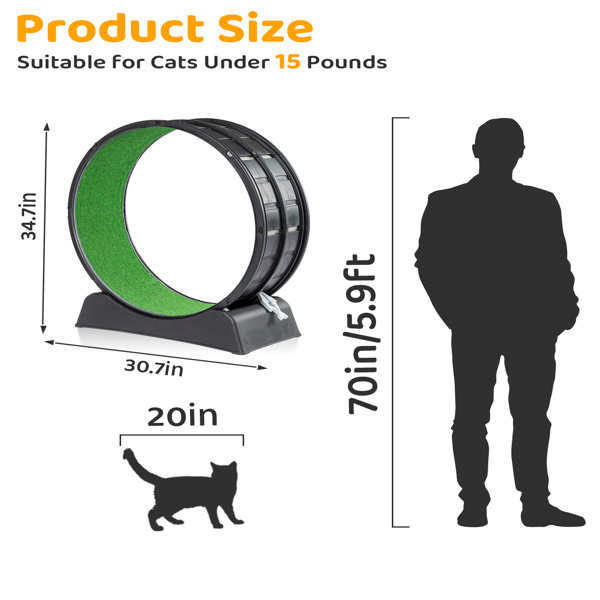 Black PP Cat Treadmill - Splicing Design with Green Carpet, 10kg Capacity