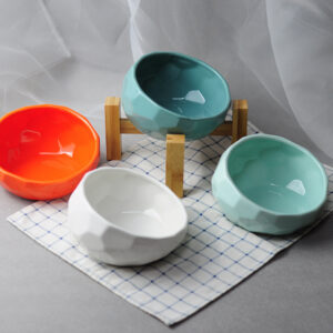 Ceramic Pet Bowl with Oblique Mouth for Cats and Dogs