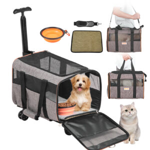 VEVOR Rolling Pet Carrier with Wheels and Telescopic Handle, Grey