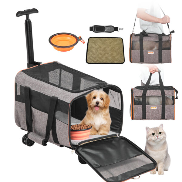 3ccc2c38-3bf6-4b1e-9124-d71c5c741ec2.jpg VEVOR Rolling Pet Carrier with Wheels and Telescopic Handle, Grey