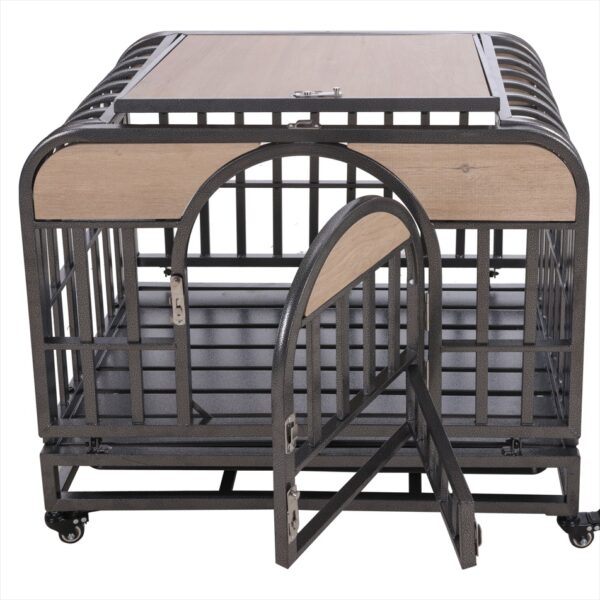 46in Heavy Duty Dog Crate with Trays and Wheels for Anxious Dogs
