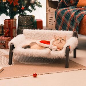 MEWOOFUN Elevated Plush Cat Bed - Non-Slip, Washable Pet Sofa, 44 lbs Capacity