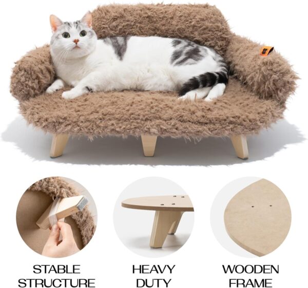 MEWOOFUN Elevated Cat Bed - Wooden Pet Sofa with Washable Cover, 26"