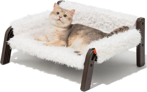 MEWOOFUN Elevated Plush Cat Bed - Non-Slip, Washable Pet Sofa, 44 lbs Capacity