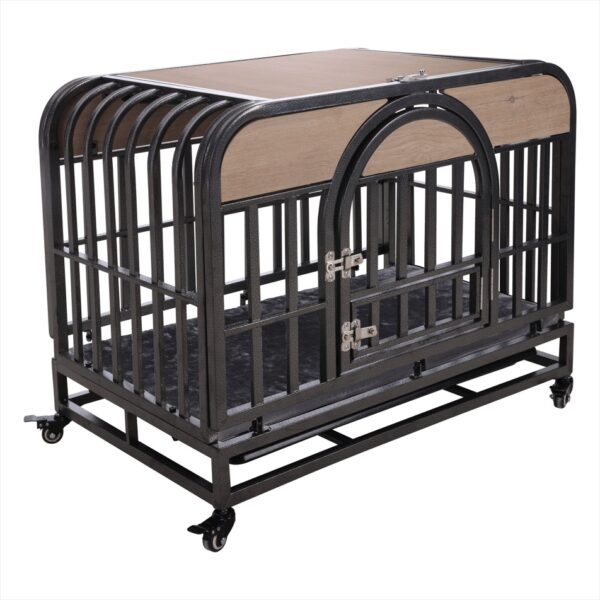 46in Heavy Duty Dog Crate with Trays and Wheels for Anxious Dogs