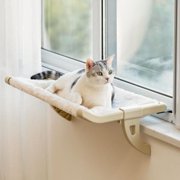 MEWOOFUN Adjustable Cat Window Perch with Removable Cover