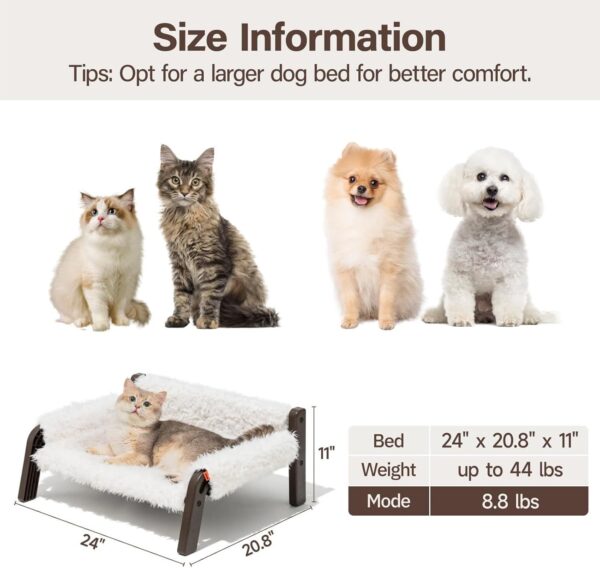 MEWOOFUN Elevated Plush Cat Bed - Non-Slip, Washable Pet Sofa, 44 lbs Capacity