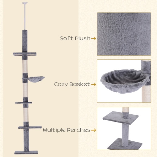 PawHut 9' Adjustable Height Floor-To-Ceiling Vertical Cat Tree