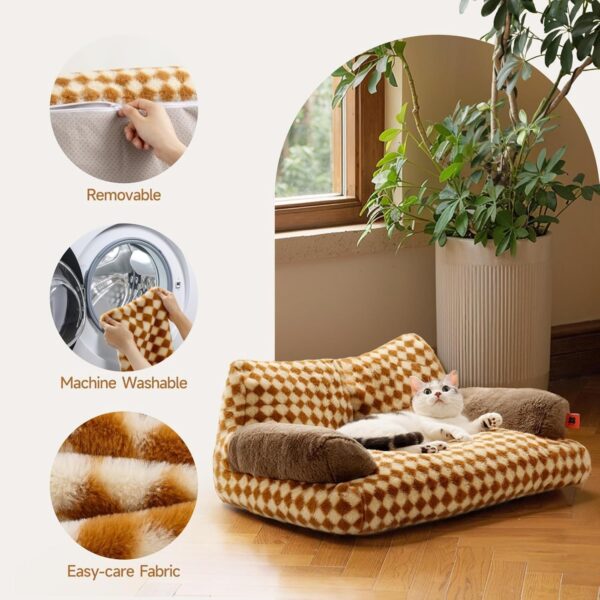MEWOOFUN Fluffy Cat & Dog Bed - Washable, Non-Slip, 26x19x13", Brown