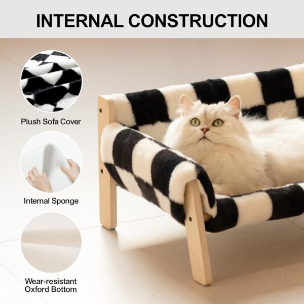 MEWOOFUN Raised Cat Sofa - 15kg Capacity, Checkerboard Cover, 56x45cm