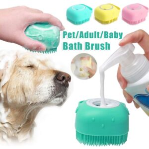 Silicone Dog Bath Massage Glove Brush with Shampoo Dispenser