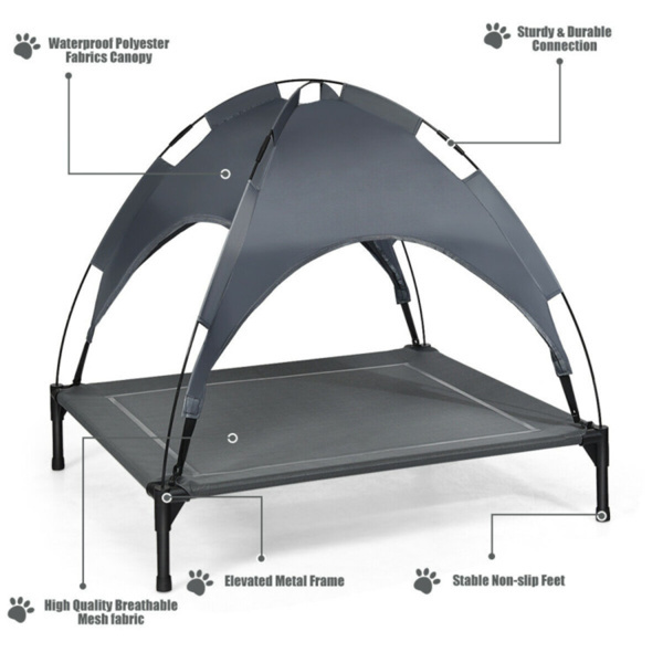 35.5x32 Inch Dog Bed with UV-Resistant Canopy for Outdoor Use