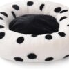 MEWOOFUN 23" Donut Cat Bed – Washable Fluffy Pet Bed, Black Dot