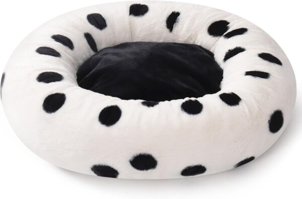 MEWOOFUN 23" Donut Cat Bed – Washable Fluffy Pet Bed, Black Dot