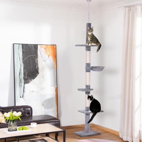 PawHut 9' Adjustable Height Floor-To-Ceiling Vertical Cat Tree