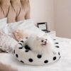 MEWOOFUN 23" Donut Cat Bed – Washable Fluffy Pet Bed, Black Dot