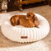 MEWOOFUN 25" Donut Dog Bed - Fluffy Calming Pet Bed, Washable, Cream