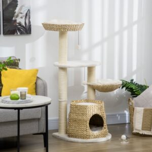 PawHut 47" Cat Tree - Climbing Tower with Bed, Condo & Scratch Posts