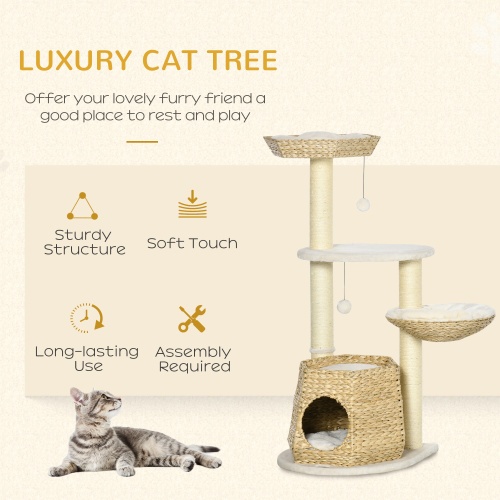 PawHut 47" Cat Tree - Climbing Tower with Bed, Condo & Scratch Posts