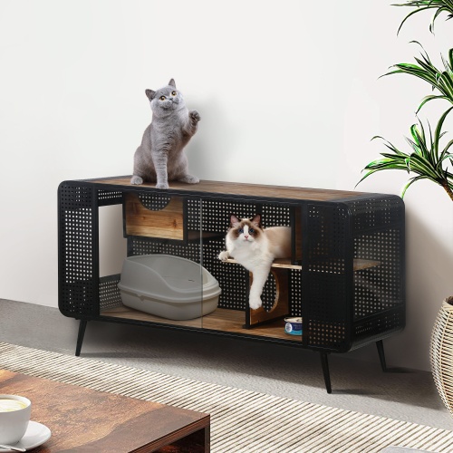 Spacious Cat House with Tempered Glass , Indoor Pet Furniture