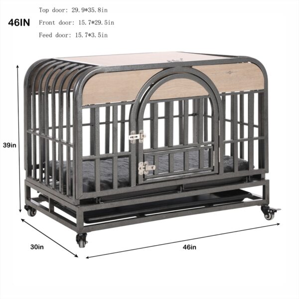 46in Heavy Duty Dog Crate with Trays and Wheels for Anxious Dogs