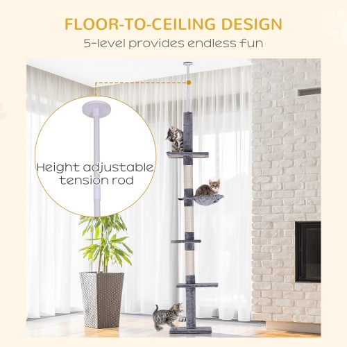 PawHut 9' Adjustable Height Floor-To-Ceiling Vertical Cat Tree