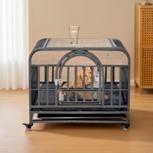 46in Heavy Duty Dog Crate with Trays and Wheels for Anxious Dogs