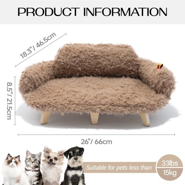 MEWOOFUN Elevated Cat Bed - Wooden Pet Sofa with Washable Cover, 26"