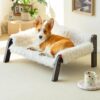 MEWOOFUN Elevated Plush Cat Bed - Non-Slip, Washable Pet Sofa, 44 lbs Capacity