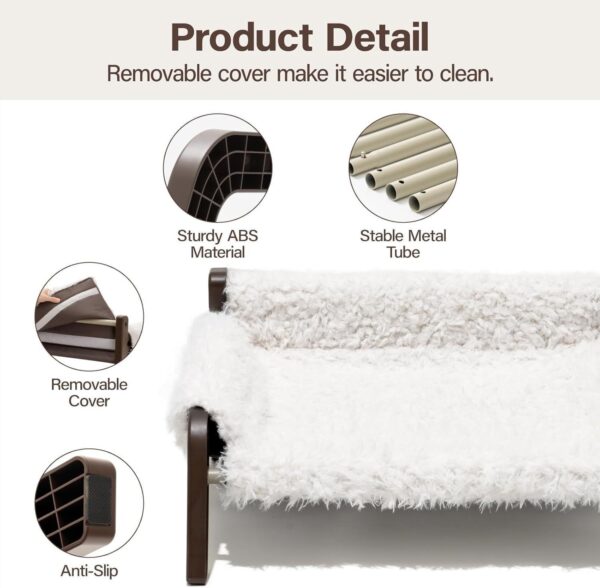 MEWOOFUN Elevated Plush Cat Bed - Non-Slip, Washable Pet Sofa, 44 lbs Capacity