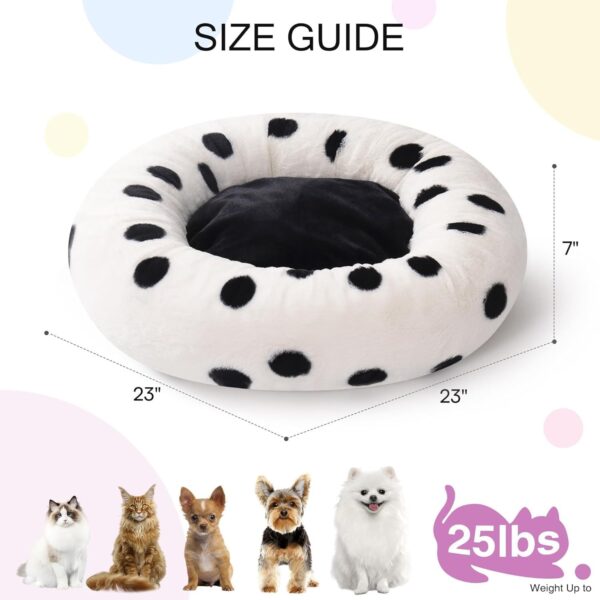 MEWOOFUN 23" Donut Cat Bed – Washable Fluffy Pet Bed, Black Dot