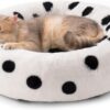 MEWOOFUN 23" Donut Cat Bed – Washable Fluffy Pet Bed, Black Dot
