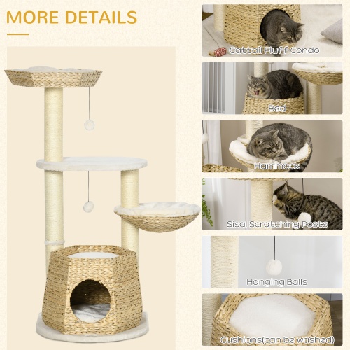 PawHut 47" Cat Tree - Climbing Tower with Bed, Condo & Scratch Posts
