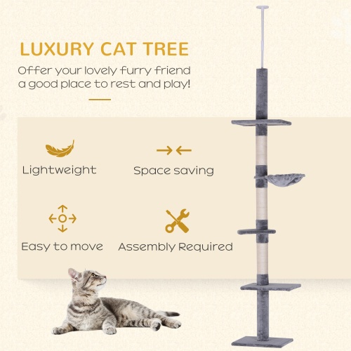 PawHut 9' Adjustable Height Floor-To-Ceiling Vertical Cat Tree