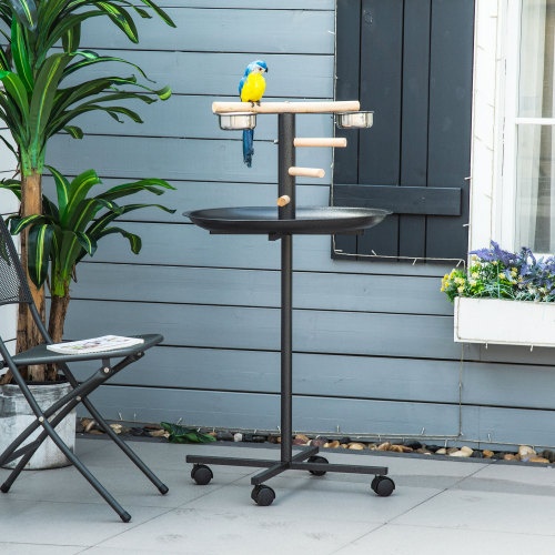 PawHut Portable Bird Play Stand with Feeder Bowls and Wheels