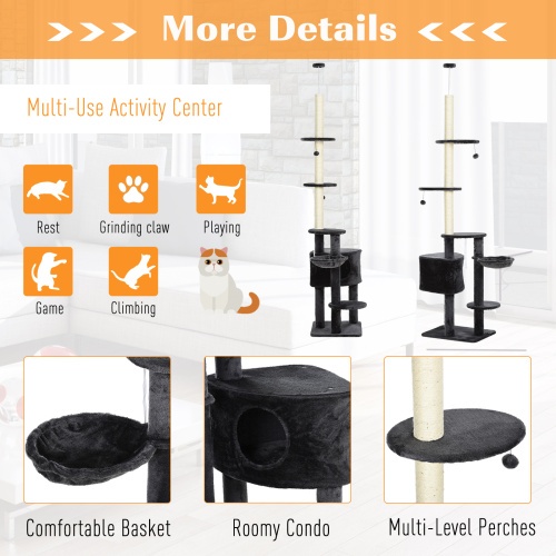 PawHut Floor-to-Ceiling Cat Tree with Condo and Scratch Posts